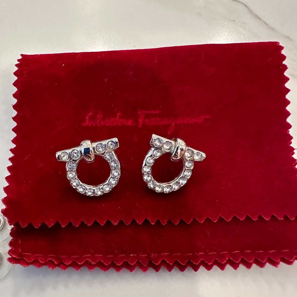 Ferregamo Gancini Crystal Earrings (L) (no box or tag)